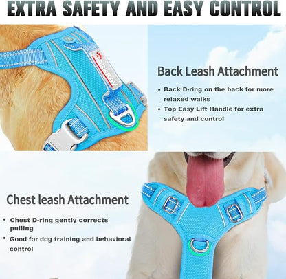 BARKBAY No Pull Dog Harness Large Reflective Dog Harness with Front Clip and Easy Control Handle for Walking Training Running with ID tag Pocket(Blue,XS)