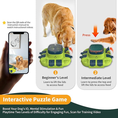 Dog Scratch Board, 3-in-1 Puzzle Toy & Dog Nail File, Enrichment Toys with Treat Dispenser, Scratch Pad for Nails with 8 Sandpapers & Anti-Slip Mat for All Floors, Yellow