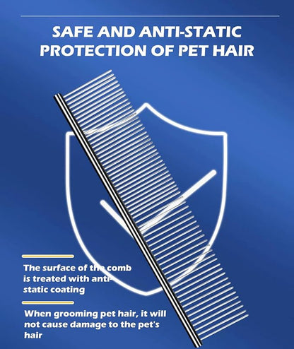 Dematting Combs with Rounded Ends - Stainless Steel Teeth for Removing Tangles and Knots - Professional Grooming Tool for Long and Short Haired Dogs, Cats and Other Pets - 7.28IN