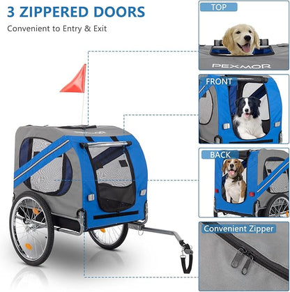 PEXMOR Dog Bike Trailer, Folding Pet Dog Trailer Cart for Bicycle, Bike Cargo Wagon Carrier w/Universal Hitch & 20" Wheel