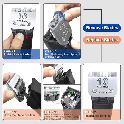 Pet Dog Grooming Detachable Ceramic Blades Kit,Compatible with Andis,Oster A5,Wahl KM10 Clippers,Cut Length 1/8"(3.2mm) to 3/8" (9.5mm),7FC+5FC+4FC