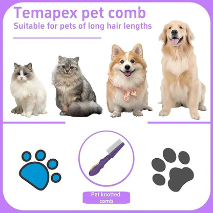 Pet Comb for Grooming Long Haired Cats & Dogs With Stainless Steel Metal Teeth for Shedding and Tangles, Non-slip & Anti-static rubber handle,Safe & Gentle Pet Grooming Comb
