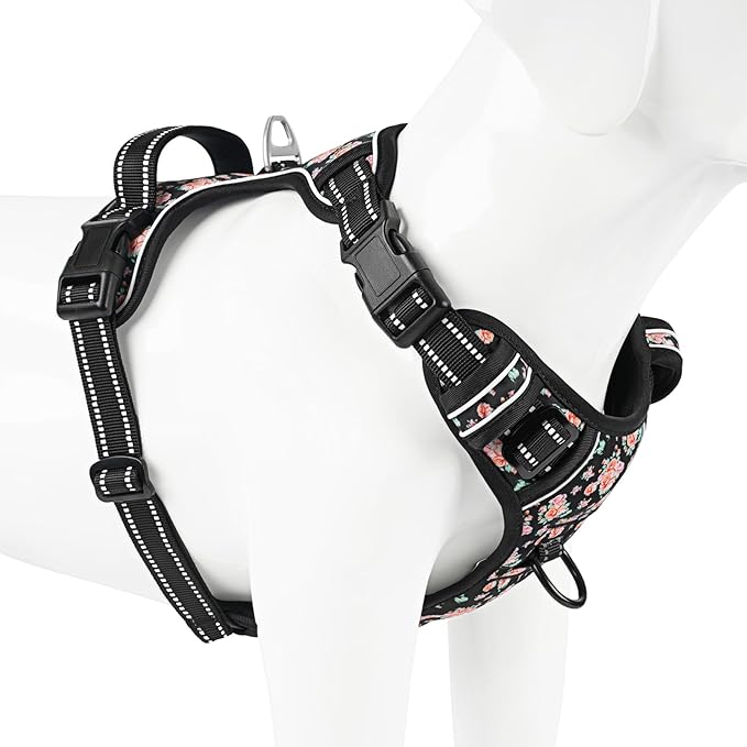 Timos Dog Harness, NO Need Go Over Dogs Head 3 Snap Buckles with 2 Leash Clips, Adjustable Soft Padded No-Pull Dog Harness, Reflective No-Choke Pet Oxford Vest for Small Medium Large Dogs