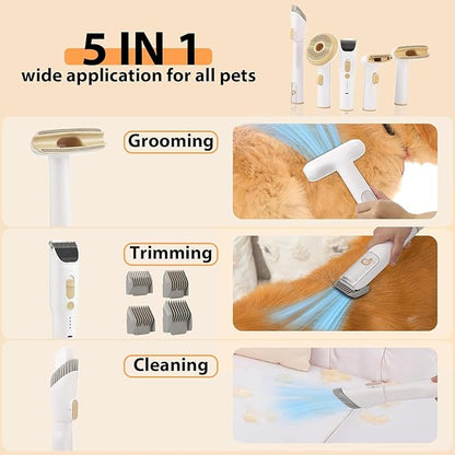 Pet Grooming Vacuum,Pet Grooming Kit & Vacuum Suction 99% Pet Hair,Dog Vacuum for Shedding Grooming,Pet Grooming Vacuum for Dogs&Cats,5 in-1 Pet Grooming Kit,Dog Hair Remover