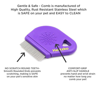 Long Teeth Comb by Hertzko - Closely Spaced Metal Pin for Your Pet’s Coat - 25mm Long Metal Teeth are Great for Long Hair Areas on Dogs and Cats (Short Teeth)