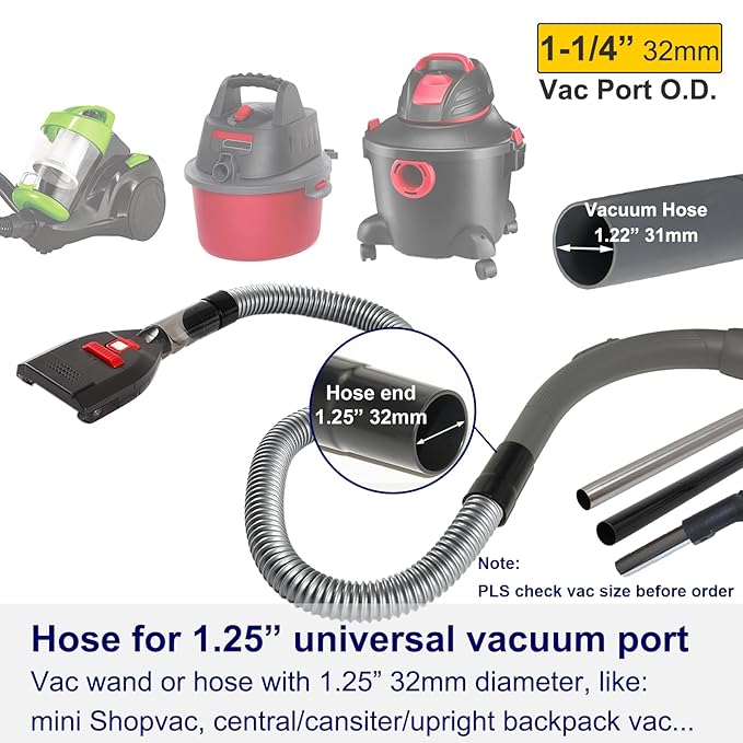 Upgrade Dog Hair Vacuum Attachment for Most Vacuum Cleaners, Pet Shedding Grooming Brush Tool Kit as Undercoat Deshedding Groomer with Long Extension Hose Adapters (Universal 1-1/4" to 1-3/4")