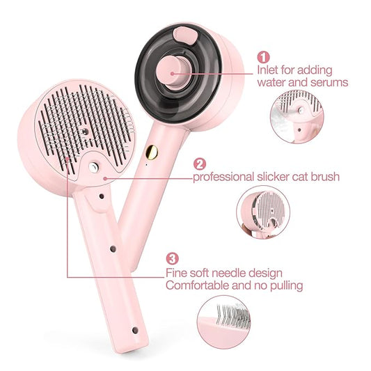 Steam Brush for Cats,3 in 1 Steamy Pet Brush Dog for Shedding for Indoor Cats,Water Brush for Cats Dogs,Spritz Defur Comb for Cats,Pet Grooming Brush Removal Comb with Spray for Cats（Pink）