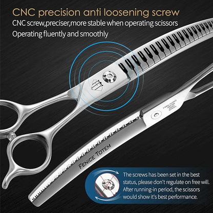 Professional Pet Grooming Scissors, Curved Chunker with Gradient Teeth, JP440C Steel, 80% Thinning Efficiency (7 inch)