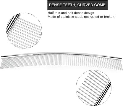 EVTSCAN Pet Grooming Comb Dogs Curved Comb Stainless Steel Pet Grooming Opening Knot Comb Hairs Removal Brush Poodle Grooming Deshedding Tool(1PCS)
