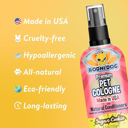 Bodhi Dog Natural Dog Cologne (Sugar Cookie) - Premium Scented Deodorizing Pet Perfume with Conditioner for Dogs & Cats - Keeps Pets Fresh & Clean - Gentle and Safe Formula, Made in USA (4 Fl Oz)