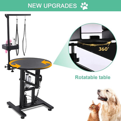24" Electric Dog Grooming Table, Fast Lift Heavy Duty 360° Rotating Pet Grooming Desk for Small Dogs with Anti Skid Tabletop, Remote, Grooming Set, Tool Organizer, Black