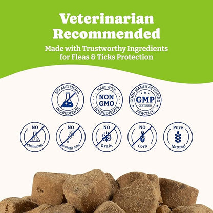 Flea & Tick Prevention for Dogs Chewables, YoYoBay Natural Dog Fleas and Ticks Control Supplement, Dogs Supplement, Natural Shield 5-in-1 Protection, Lamb & Apple Flavor, 180 Soft Chews