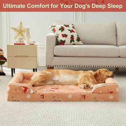 WNPETHOME Christmas Dog Beds for Extra Large Dogs, Orthopedic XLarge Dog Bed with Sides, Big Dog Couch Bed with Washable Removable Cover, Pet Bed Sofa with Non-Slip Foam for Sleeping
