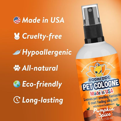 Bodhi Dog Natural Dog Cologne (Pumpkin Spice) - Premium Scented Deodorizing Pet Perfume with Conditioner for Dogs & Cats - Keeps Pets Fresh & Clean - Gentle and Safe Formula, Made in USA (4 Fl Oz)