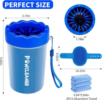 Dog Paw Cleaner for Dogs, (with 3Pcs Absorbent Towels & Adjustable Bath Brush) Dog Paw Washer, Pet Foot Cleaner (Deep Blue, Medium)