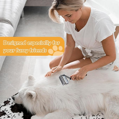Dematting Comb for Dogs,Undercoat Rake for Dogs Cats 2-in-1 Stainless Steel Shedding Brush with Antislip Wooden Handle Pet Grooming Brush Effective for Cat Tangles Hair