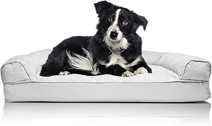 Furhaven Orthopedic Dog Bed for Large/Medium Dogs w/ Removable Bolsters & Washable Cover, For Dogs Up to 55 lbs - (Quilted) Silver Gray, Large