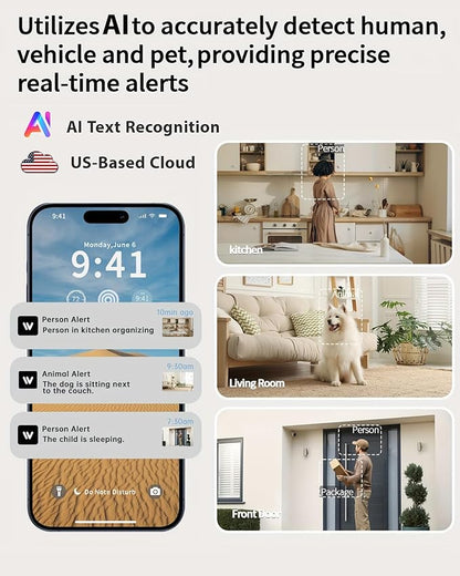 2K Cameras for Home Security, 2.4/5GHz Wi-Fi 6 Indoor Camera for Dog/Pet/Nanny/Baby with US Phone App, AI Text Recognition, Smart Search, Color Night Vision,2 Way Talk Mini Cam,Human Detection,2 Packs