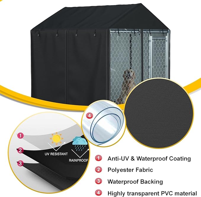 Outdoor Dog Kennel Cover Waterproof Dustproof Heavy Duty 600D 6.76 ft X 6.76 ft X 5.5 ftOutdoor Dog Pen Cover Heavy Duty Dog Kennel Mesh Large Cage Cover (cover only)
