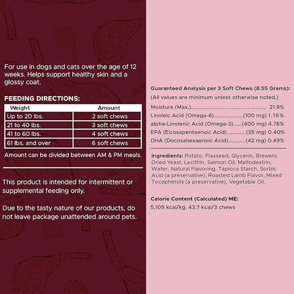 Salmon Oil for Dogs - Soft Chew Omega Treats for Skin and Coat - Fish Oil Blend of Essential Fatty Acids, Omega 3 and 6, Vitamins, Antioxidants and Minerals - Made in USA (180 Chews, Lamb)