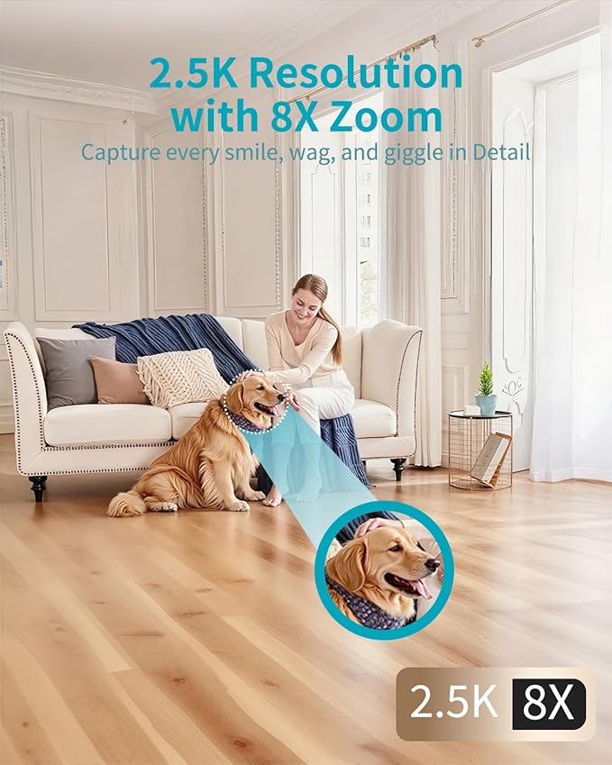 VIMTAG 2.5K Indoor Camera 5G&2.4G WiFi Cameras for Home Security, 360° Pet/Dog/Cat/Nanny Cam & Baby Monitor with Phone App & Speaker, Motion Tracking, Free AI Detection, Night Vision, SD/Cloud Storage