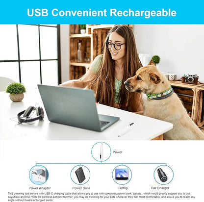 SZMDLX Rechargeable Dog Paw Trimmer & Cat Grooming Kit - Low Noise Pet Hair Clipper with LED Light, 9mm Blade for Gentle Trimming, Paw Fur Shaver for Pets