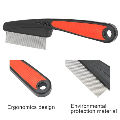 Fine Tooth Comb, Stainless Steel High Strength Teeth Hair Combs No Slip Grip Handle Brush Pet Tear Remover Combs Fine Tooth Dandruff Remove Comb Grooming Tool