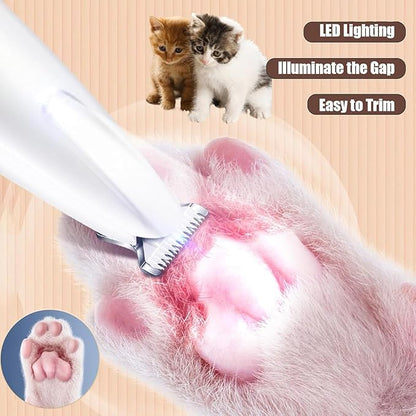 Dog Clipper Electric Paw Trimmer with LED Light - Waterproof, Rechargeable, Low Noise Pet Hair Shaver for Dogs and Cats(Equipped with Replacement blade2pcs) ﻿