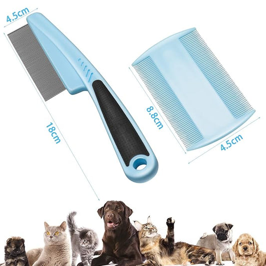 Fine Tooth Metal Comb for Removing Lice and Tear Stains, 2Pcs for Dogs, Cats, and Small Pets