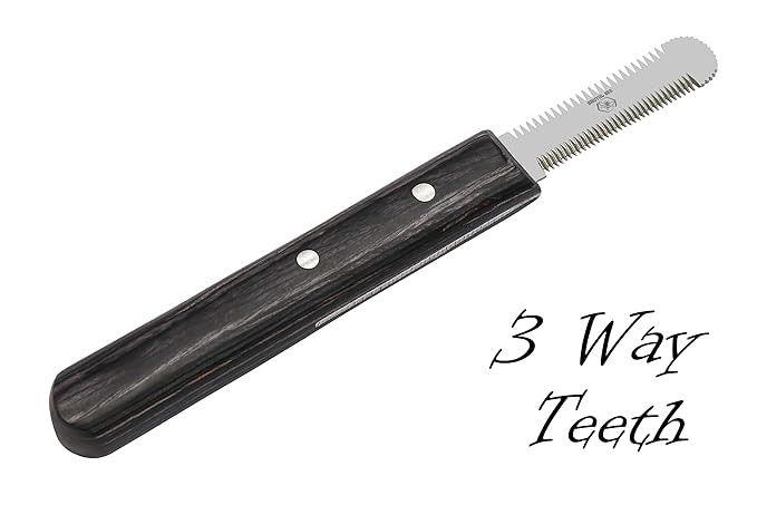 Brutul Bee Dog Grooming Coat Stripping Knife Stripper Trimmer Tool Wooded Handle Stripping Knives Set of 6 in Stainless Steel Non-Slip Tools for Grooming Dogs (Black)