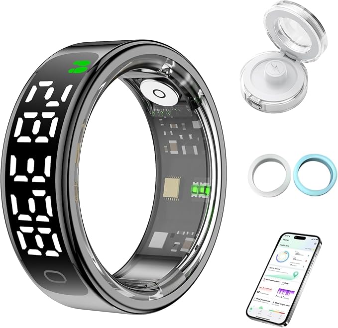 Smart Health Ring for Women Men, Smart Ring Fitness Tracker for iOS Android, Heart Rate, Blood Oxygen, Blood Pressure, Sleep Monitoring,5ATM Waterproof, No Subscription Fee (Black, 10#)