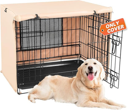 X-ZONE PET 48" Dog Crate Cover for Indoor/Outdoor - Heavy Duty Polyester Pet Kennel Cover Fits for Wire Dog Cage Beige