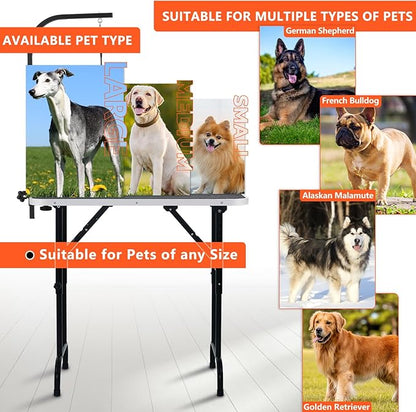 LEIBOU 36-inch Height Adjustable(23''~33.8'') and Foldable Pet Dog Grooming Table with Grooming Arm & Noose for Dog Cat Pet Grooming Maximum Capacity Up to 260lbs
