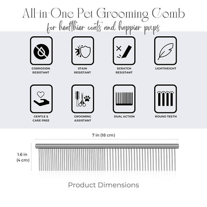 Flexzion Pet Grooming Comb Stainless Steel Cats Dogs Puppy Medium Animals Fur Trimmer Brush Accessory Tool With Smooth Teeth Needle Durable Lightweight -40Mm 1 Medium (40mm)