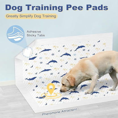MIZOK Puppy Pads, 36"x36" Dolphin Print Dog Pee Pads Extra Large with Adhesive Tabs, Leak-Proof, 6-Layer Leak-Proof Super Absorbent, Quick-Dry Disposable (30 Count)