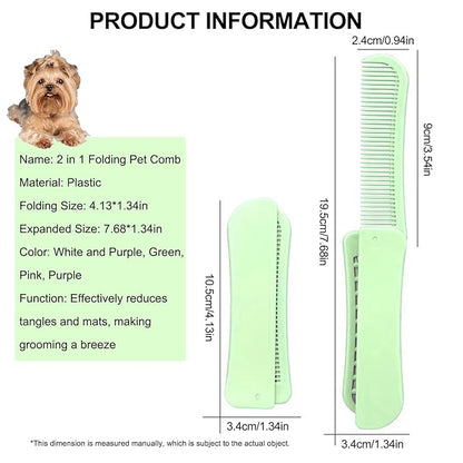 Foldable Dual-Head Puppy Brush, Small Dogs Interchangeable Combs Soft Bristles Portable Grooming Tool, Fit for Yorkie Shih Tzu Maltipoo Maltese (Green)