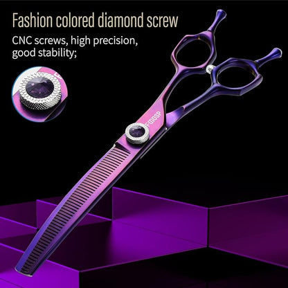 Professional Curved Thinning Dog Grooming Scissors 7'' Curved Thinner Shears for Dogs Pet 52 Teeth Japan VG10 Sharp and Smooth(7Curved Thinner, Purple)