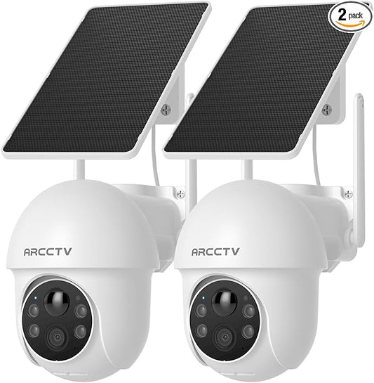 Solar Security Cameras Wireless Outdoor, 4MP 360° View Battery Powered Outdoor Camera, Night Vision with Spotlight, 2-Way Audio, PIR Motion Sensor, 2.4G/5G Dual Band WiFi (2 Pack)