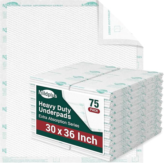 Heavy Duty Underpads 30x36 Inch ,75 Count, Ultra 10 Times More Absorbent Chucks Pads, Tear-Resistant Disposable Bed Pads with Strength Cloth Backing for Adults, Elderly Care
