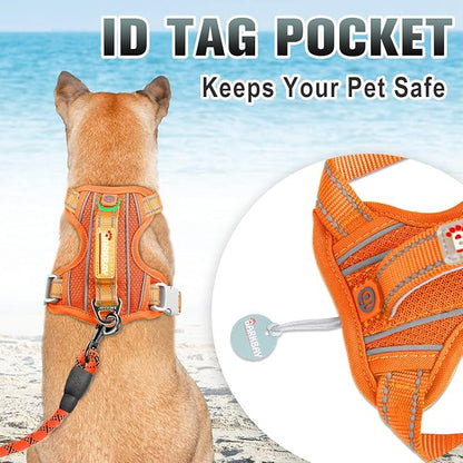 BARKBAY No Pull Dog Harness Large Reflective Dog Harness with Front Clip and Easy Control Handle for Walking Training Running with ID tag Pocket(Orange,L)
