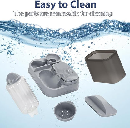 Yummy Sam Automatic Cat Feeder and Water Dispenser, 2 in 1 Large Capacity Gravity Small Pet Auto 2.5L Pet Feeder and 1L Waterer Set Feeder Dish for Small Medium Pets Dog Puppy Kitten (Grey Black)