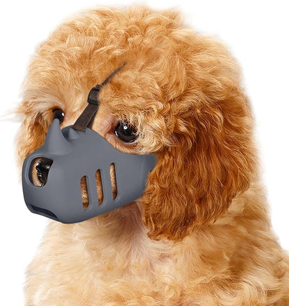 LUCKYPAW Dog Muzzle Soft Muzzle for Small Medium Dogs Poodle Dachshund Breathable Silicone Cage Muzzle to Prevent Biting Chewing Funny Rhino Muzzle with Adjustable Strap (Grey, M-(Snout Cir:7-8in)