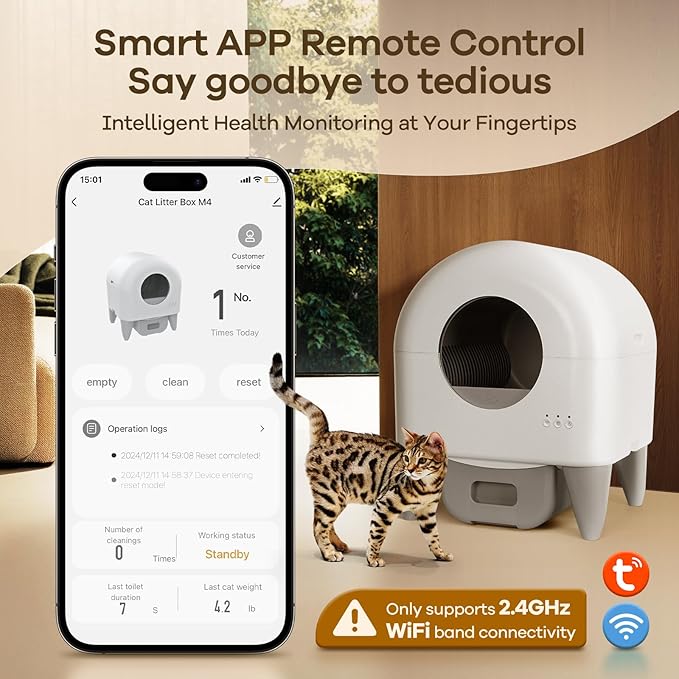 Self Cleaning Litter Box, Automatic Cat Litter Box Self Cleaning Large Capacity for Multiple Cats, App Control with Safety Sensors, Removable Washable Liner,2 Rolls Garbage Bags,Grey