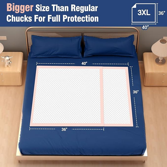 MKISS Extra Large Bed Pads 40" x 36"(30 Count), Disposable Super Absorbent Heavy Duty Incontinence Underpads, Thicken Chucks Pads for Adults, Children, Babies, Elderly and Pets
