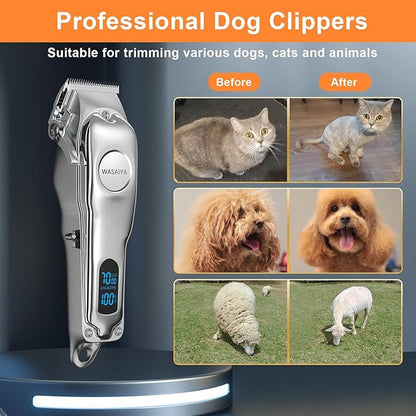 Dog Clippers for Grooming, Professional Dog Grooming Clippers, Heavy Thick Hair&Coats, Low Noise, Cordless, LED Display, Small & Large Dogs Cats, Pets and Animals