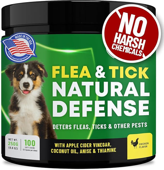 Flea and Tick Chewable Pills - No Harsh Chemicals - 100 Chicken Flavored Treats - Guardian's Choice Pets Brand - Tasty Chews Flea Pills Dogs Love