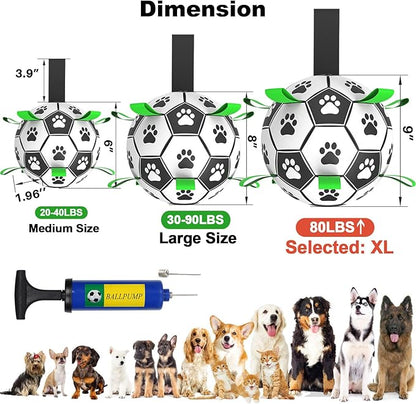 Amasiver Dog Soccer Ball Toys with Straps - 9 inch Large Herding Ball, Interactive Toys for Tug of War, Birthday Gifts,Water Toy, World Cup Sturdy Balls for Medium Large