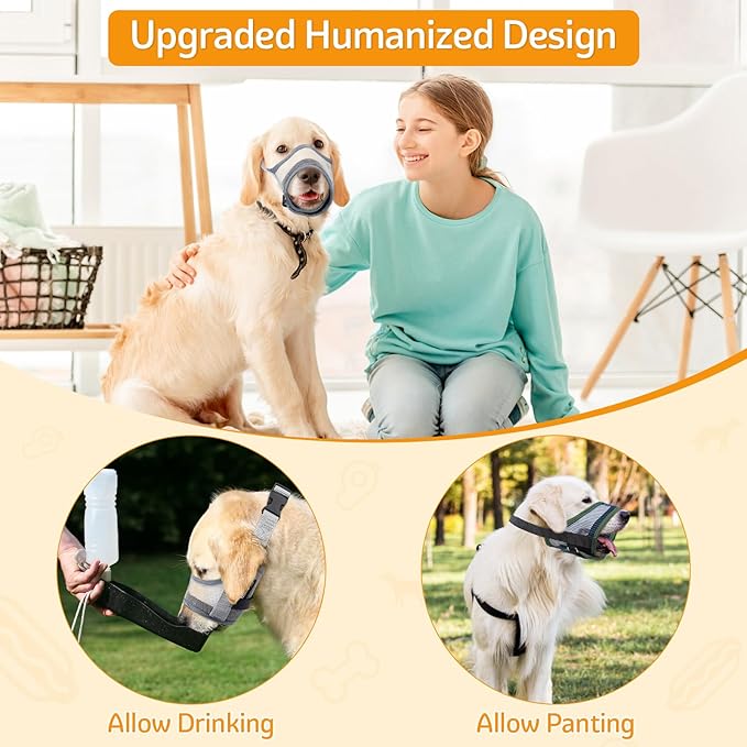 Coppthinktu Dog Muzzle, Soft Mesh Muzzle for Small Medium Large Dog Mouth Guard, Breathable Dog Muzzles to Prevent Biting Barking, Adjustable Dog Mouth Cover Muzzle for Dog Allow Panting Drinking