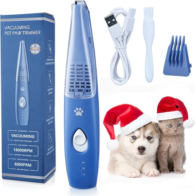 Dog Cat Home Hair Clipper Vacuum Portable Electric USB Rechargeable Pet Grooming Tools,Blue