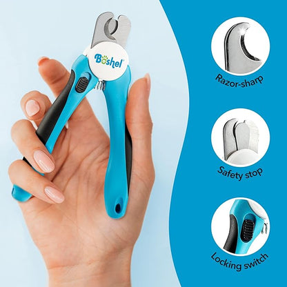 Boshel Small Dog Nail Clipper - Dog Nail Trimmer with Safety Guard, Dog Nail Clippers for Small Dogs & Cat, Razor-Sharp Dog Nail Trimmers, Puppy Toenail Cutter, Pet Nail Clippers for Dogs + Nail File